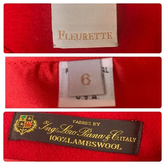 Fleurette Loro Piana Red Wool Double Breasted Pea Coat Womens Size 6 - Picture 13 of 14